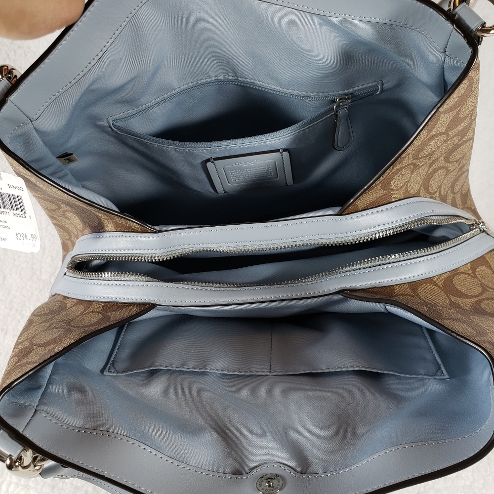 Coach Sig Hallie Khaki Pale Blue F80298 Bag NWT - Picture 5 of 8